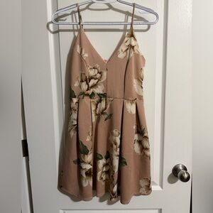 Pink Lily Floral Mini Dress - Mauve and Green